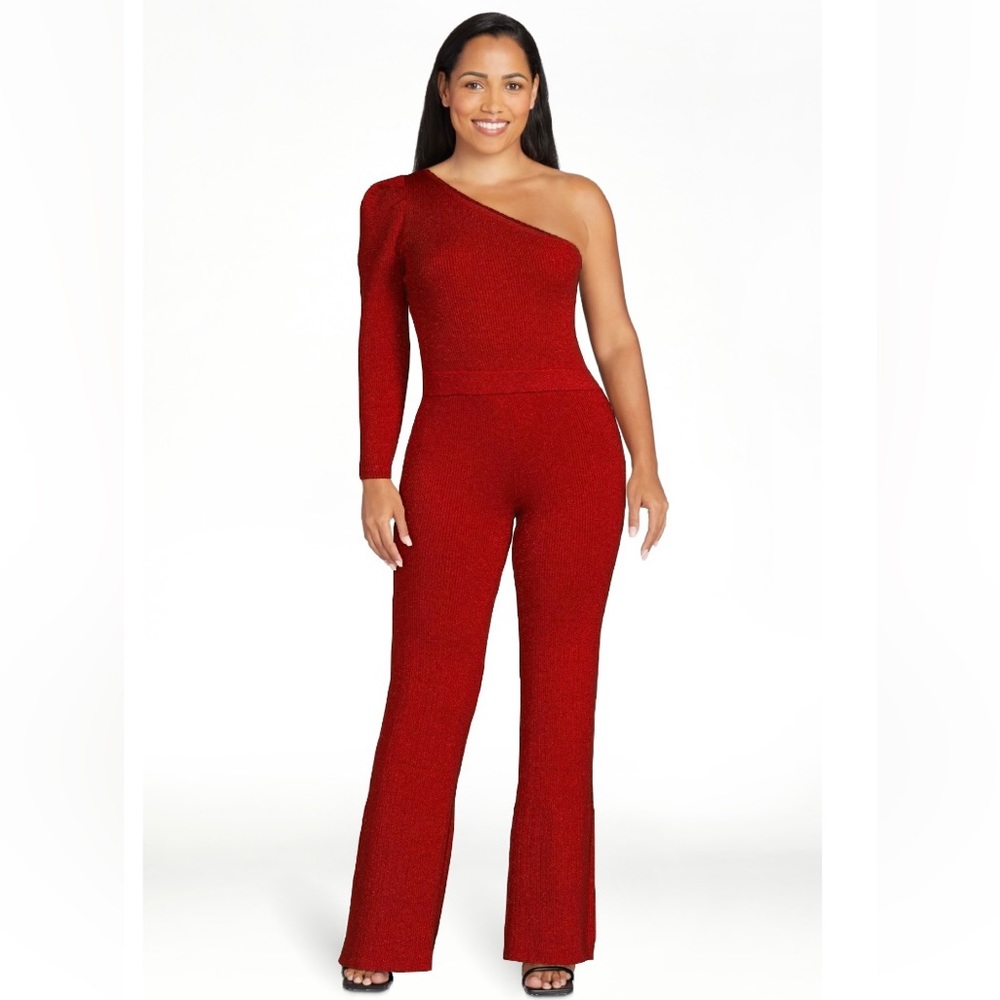 NWT  Sofia Vergara Women's Red Shimmer One Shoulder Jumpsuit - Size Medium